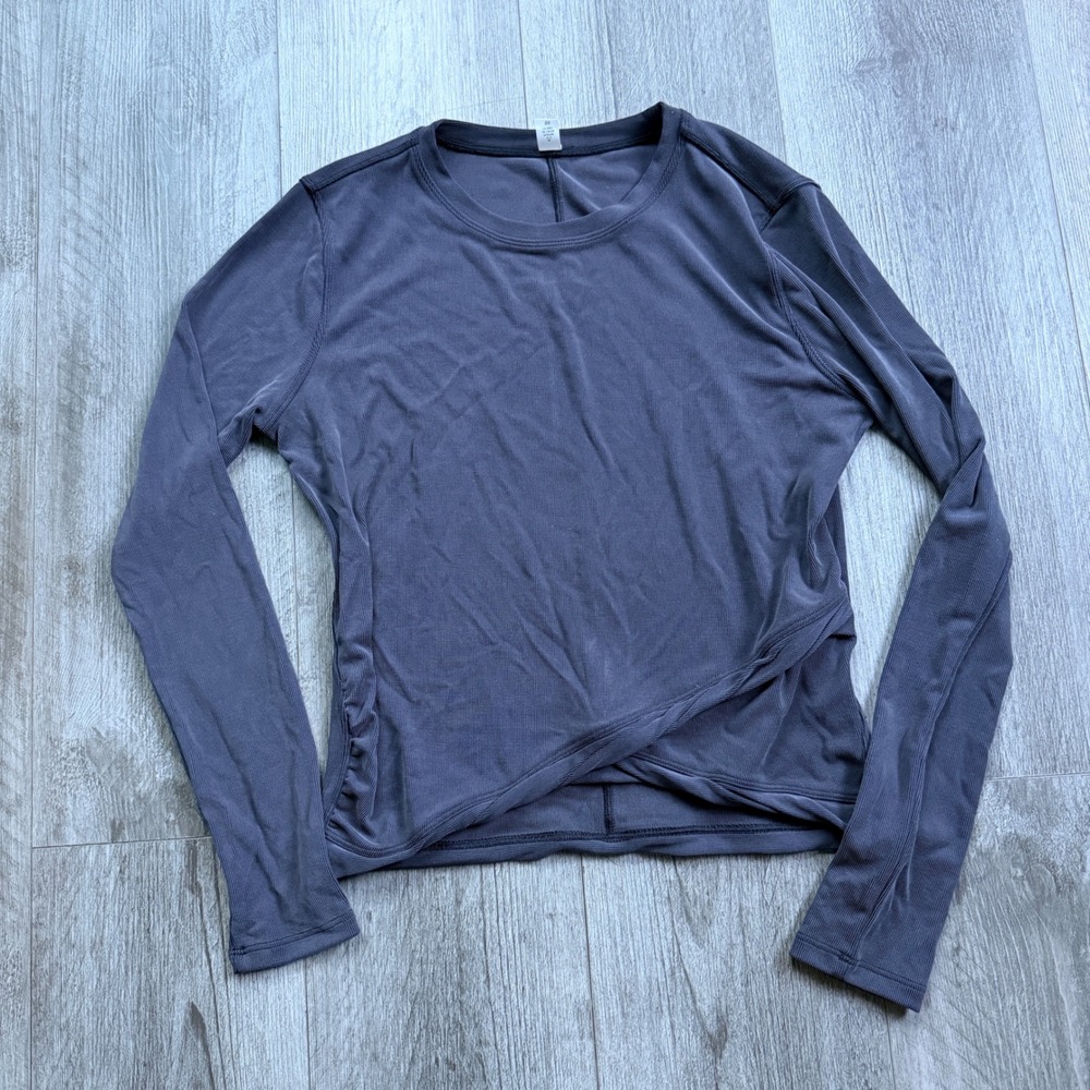 Lululemon Womens 4 Gray Purple Ribbed Long Sleeve Wrap Hem Workout Yoga Top